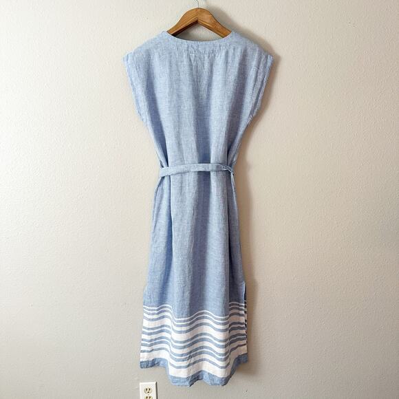 Chico’s Size 1 Sleeveless Stripe Hem Linen Tie Belt Midi Dress women’s size 8 - Picture 9 of 11